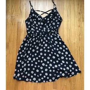 Navy blue sundress with pink daisies